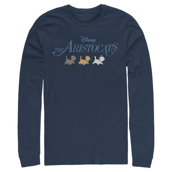 Men's Aristocats Kitten Strut Movie Logo  Long Sleeve Shirt Navy Blue 2X Large