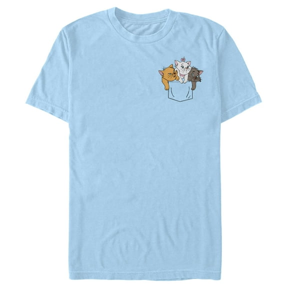 Men's Aristocats Kittens Faux Pocket  Graphic Tee Light Blue 3X Large