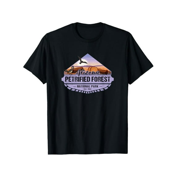 Men's Arizona Petrified Forest National Park Souvenir T-Shirt - 100% Cotton Relaxed Fit Casual Tee with Vibrant Circular Landscape Print, All-Season Comfort, Machine Washable, Sizes S-XXXL