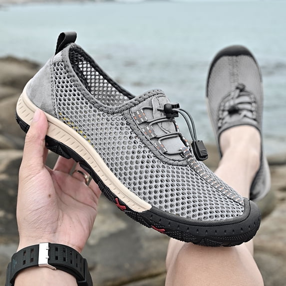 Men's Army Green Full Honeycomb Mesh Outdoor Water Shoes Quick Dry Quick Lace Hiking Wading Sneakers
