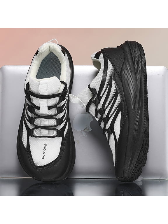 Men's Army Green Mesh Lace Up Platform Casual Walking Sneakers, Breathable Non-Slip Wear Resistant Wide Toe Outdoor Hiking Gym Footwear
