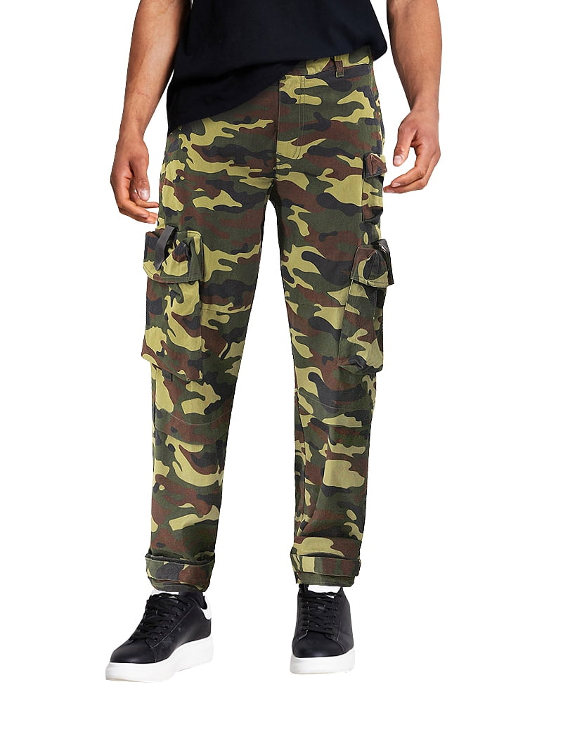 Men's Army Utility Pants Strapping Push Buckle Slim Taper Fit Cargo