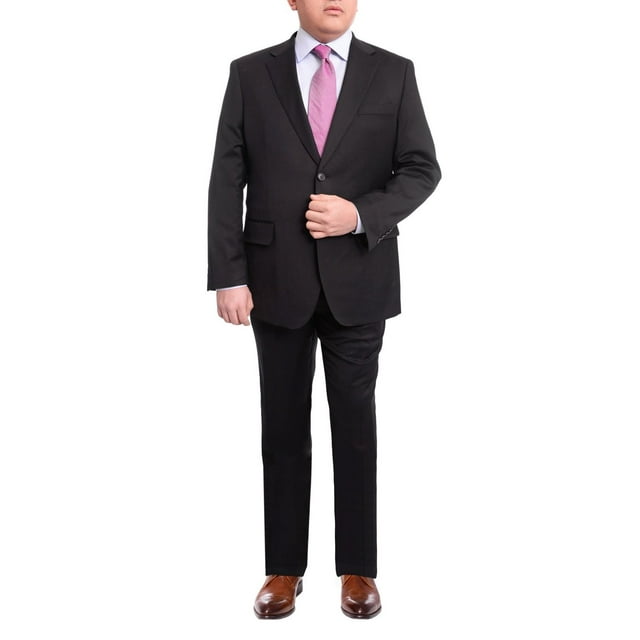 Men's Arthur Black Executive Portly Fit Black Pinstriped 2 Button Wool Suit