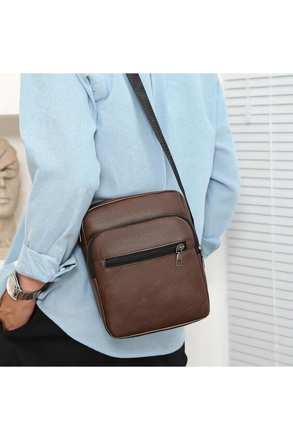 Men's Artificial Leather Shoulder Bag,Business Messenger Bag,Small Crossbody Backpack,Polyurethane Bag,Adjustable Shoulder Strap Bag,Wear-Resistant Durable Bag,Zipper Pocket Bag,Business Casual Bag