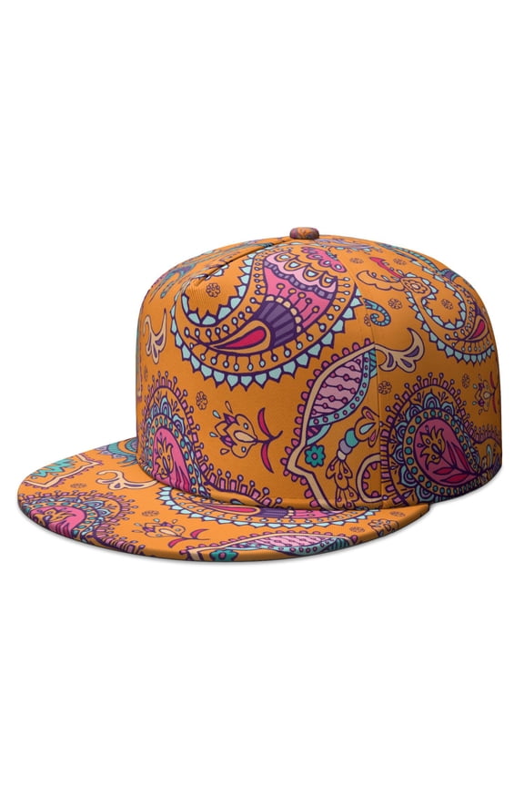 Men's Artistic Flat Bill Cap - Retro Abstract Decorative Snapback Hat with Colorful Exotic Pattern for Urban Style