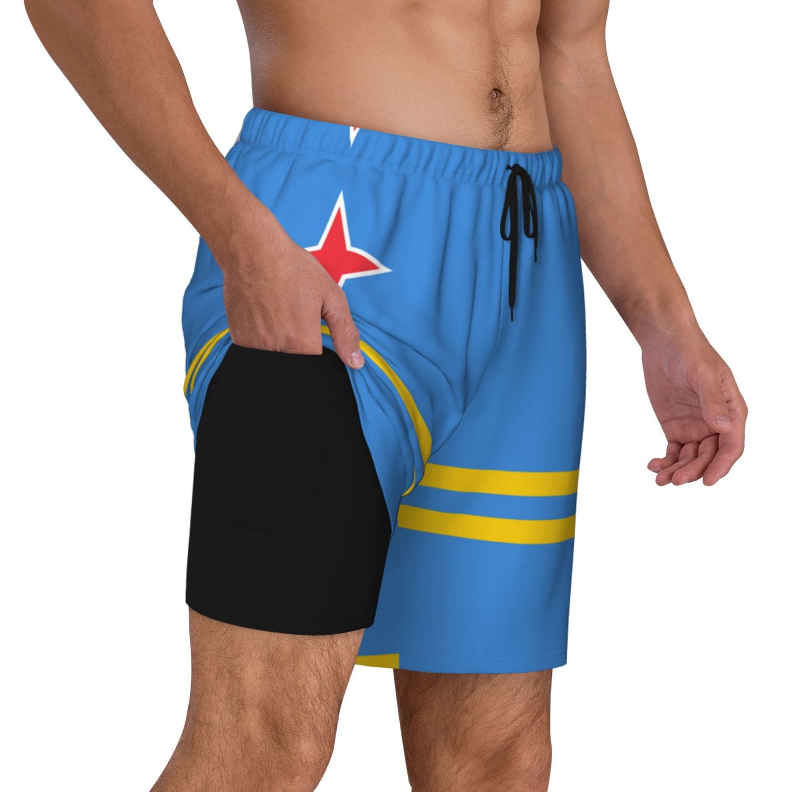 Men's Aruba Flag Swim Trunks with Compression Liner Bathing Suit Swimwear