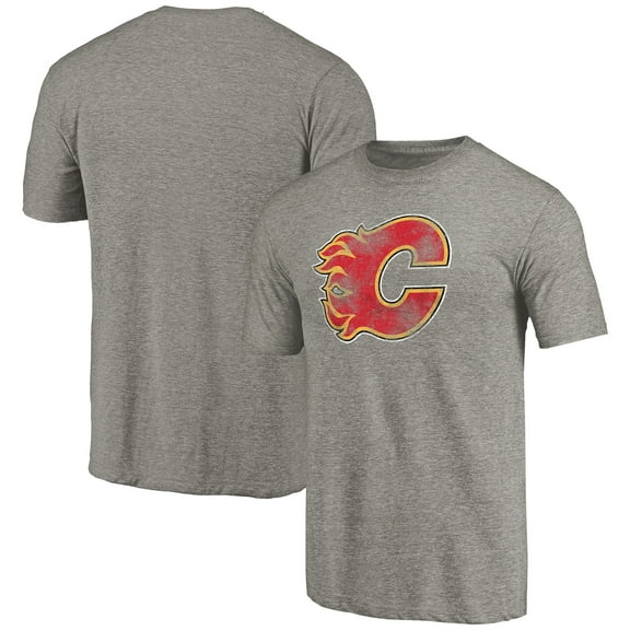 Men's Ash Calgary Flames Distressed Team Logo Tri-Blend T-Shirt