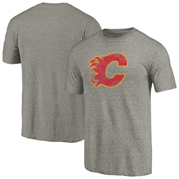 Men's Ash Calgary Flames Throwback Logo 1980-1981 Tri-Blend T-Shirt