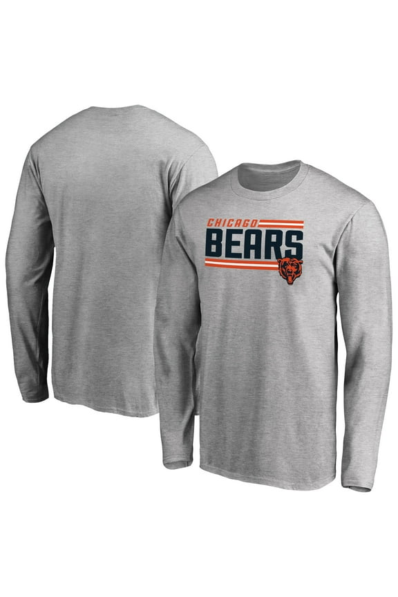 Men's Ash Chicago Bears Iconic Collection On Side Stripe Long Sleeve T-Shirt