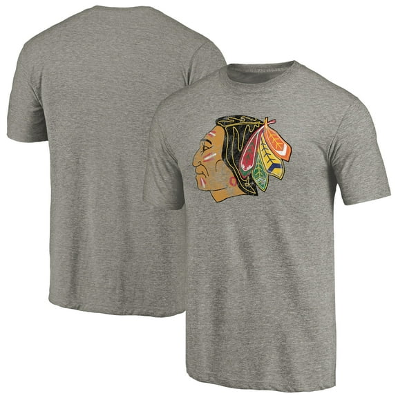 Men's Ash Chicago Blackhawks Throwback Logo 1960-1961 Tri-Blend T-Shirt
