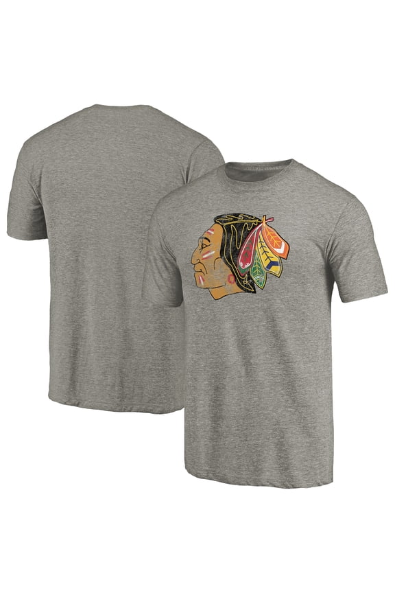 Men's Ash Chicago Blackhawks Throwback Logo 1960-1961 Tri-Blend T-Shirt