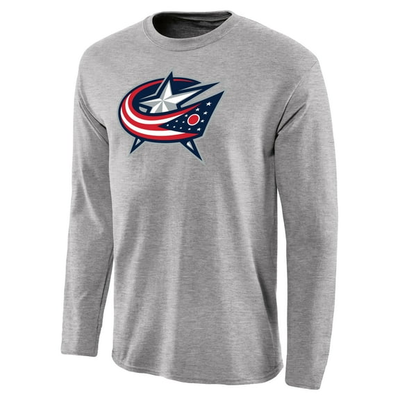 Men's Ash Columbus Blue Jackets Team Primary Logo Long Sleeve T-Shirt