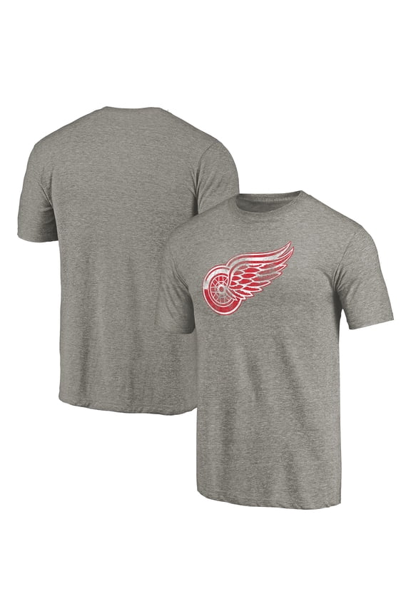 Men's Ash Detroit Red Wings Distressed Team Logo 2 Tri-Blend T-Shirt