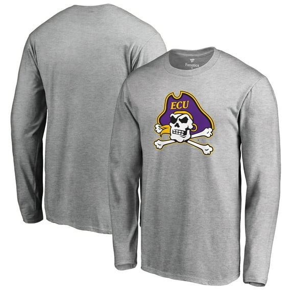 Men's Ash East Carolina Pirates Primary Logo Long Sleeve T-Shirt