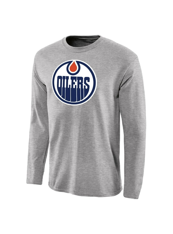 Men's Ash Edmonton Oilers Team Primary Logo Long Sleeve T-Shirt