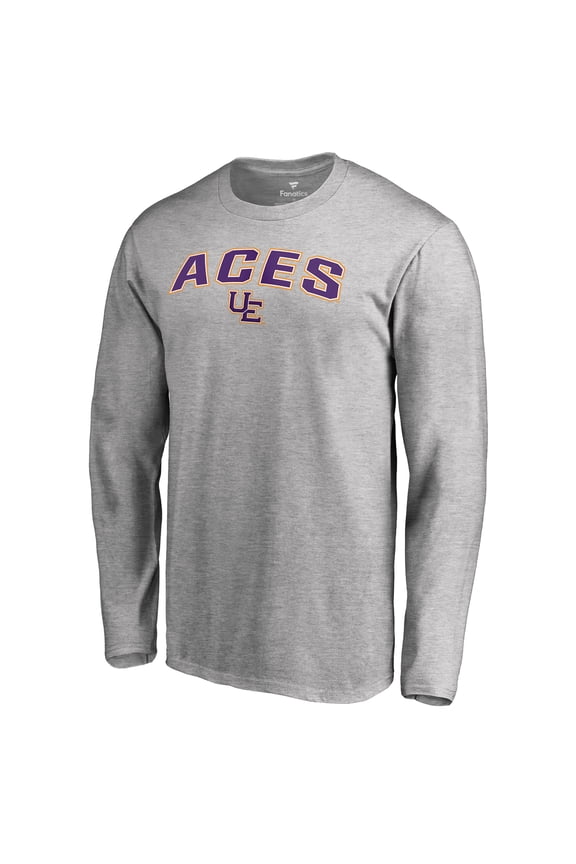 Men's Ash Evansville Purple Aces Proud Mascot Long Sleeve T-Shirt