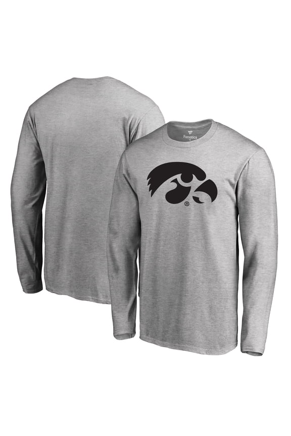 Men's Ash Iowa Hawkeyes Primary Logo Long Sleeve T-Shirt