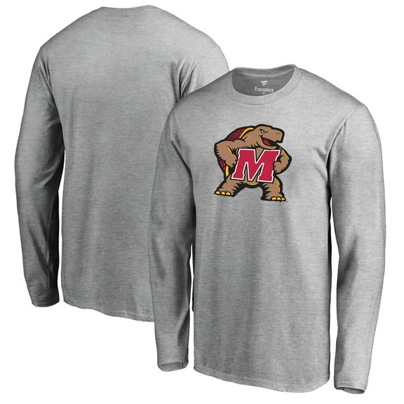 Men's Ash Maryland Terrapins Primary Logo Long Sleeve T-Shirt