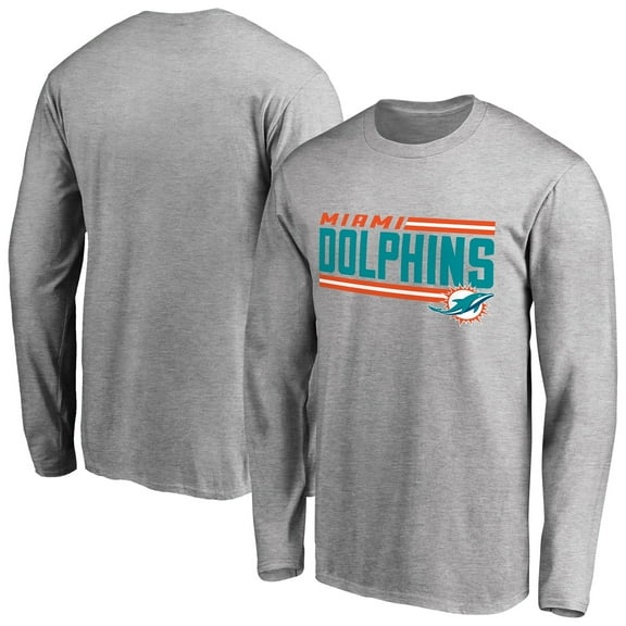Men's Ash Miami Dolphins Iconic Collection On Side Stripe Long Sleeve T-Shirt