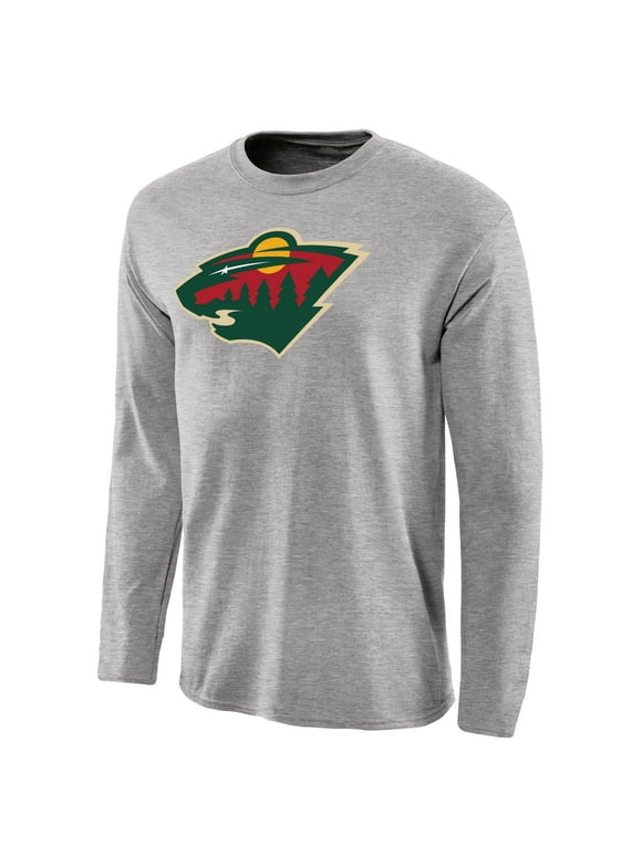 Men's Ash Minnesota Wild Team Primary Logo Long Sleeve T-Shirt