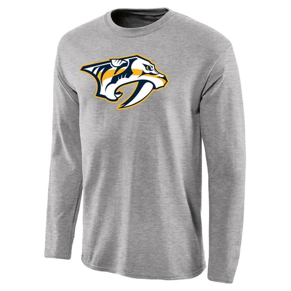 Men's Ash Nashville Predators Team Primary Logo 2 Long Sleeve T-Shirt