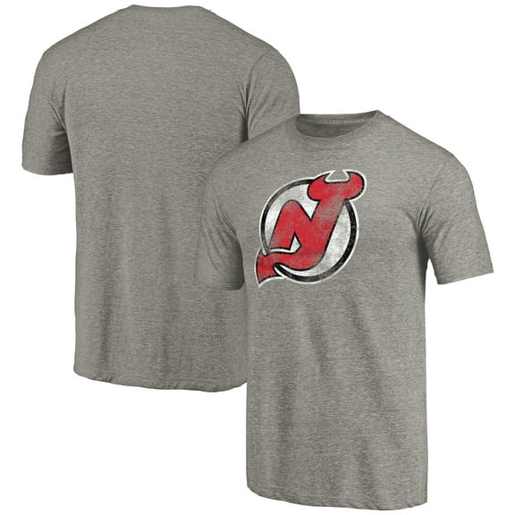 Men's Ash New Jersey Devils Distressed Team Logo Tri-Blend T-Shirt