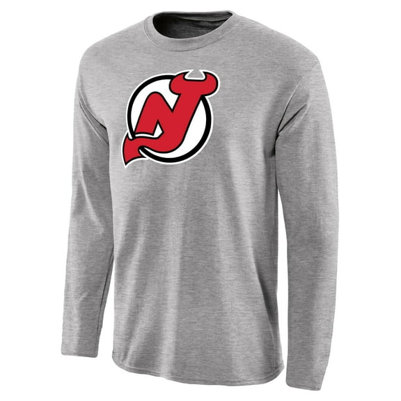 Men's Ash New Jersey Devils Team Primary Logo Long Sleeve T-Shirt