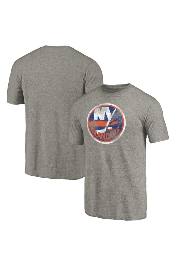 Men's Ash New York Islanders Distressed Team Logo Tri-Blend T-Shirt
