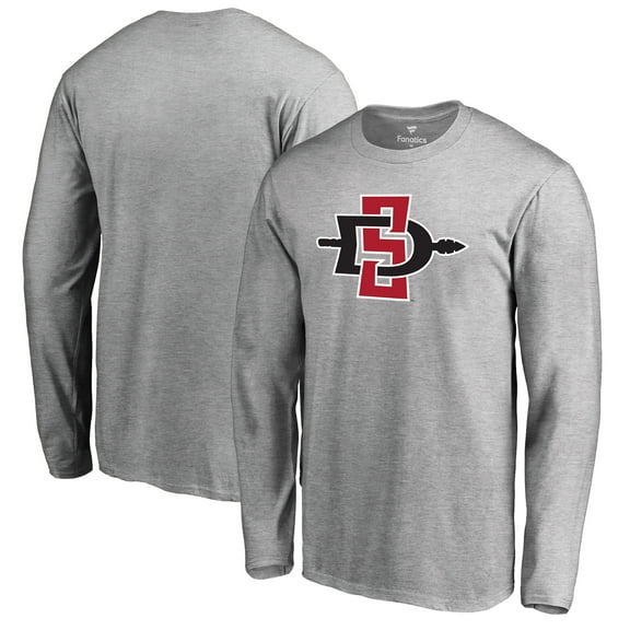 Men's Ash San Diego State Aztecs Primary Logo Long Sleeve T-Shirt