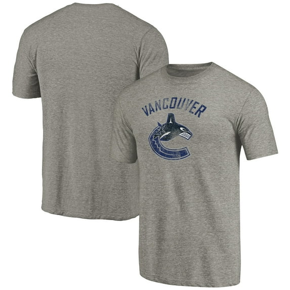 Men's Ash Vancouver Canucks Distressed Team Logo Tri-Blend T-Shirt