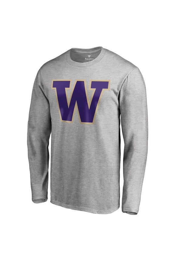 Men's Ash Washington Huskies Primary Team Logo Long Sleeve T-Shirt