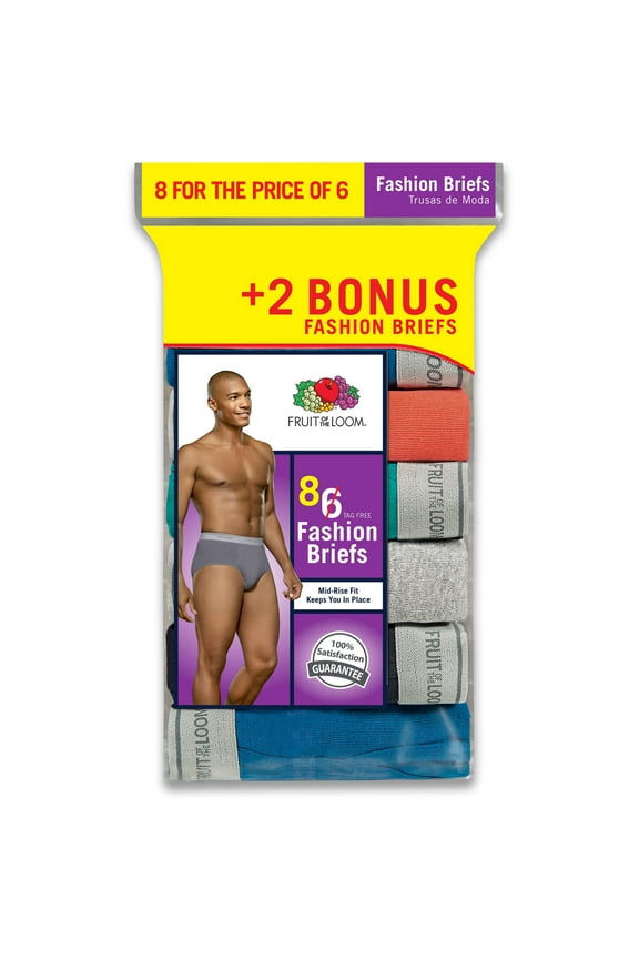 Men's Assorted Color Briefs, 6+2 Bonus Pack