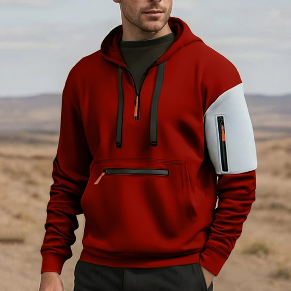 Men's Athleisure Sweatshirts Men's Color Blocked Long Sleeved Hooded Zipper Pullover Hoodie Top Casual Daily Wear Essentials Casual Top Wear