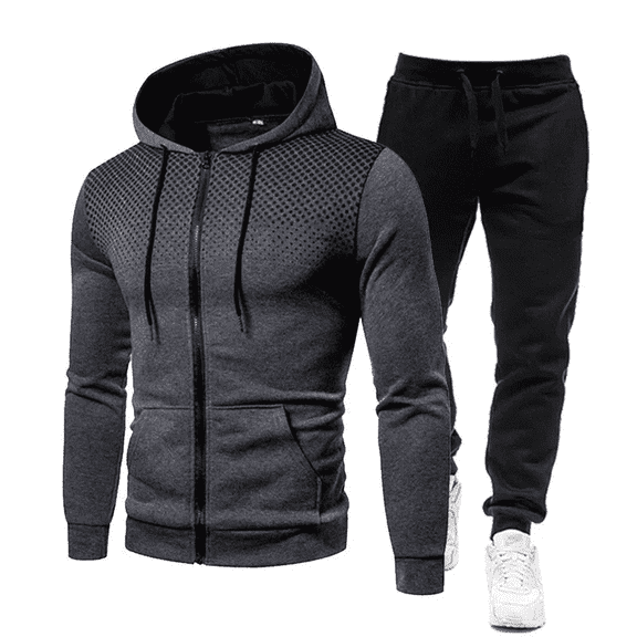 Men's Athletic 2-Piece Tracksuit Set with Polka Dot Gradient Print Fleece, Casual Zip-Up Hoodie and Jogger Pants, Slim Fit, Charcoal Gray, Medium