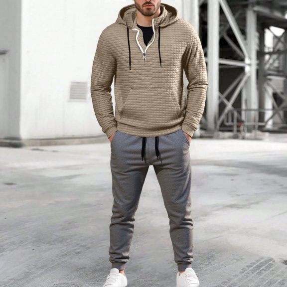 Men's Athletic 2 Pieces Tracksuit Full Zip Sweatsuit Workout Solid Jacquard Jogging Suit Set Athletic Jogging Fall Winter Tracksuit