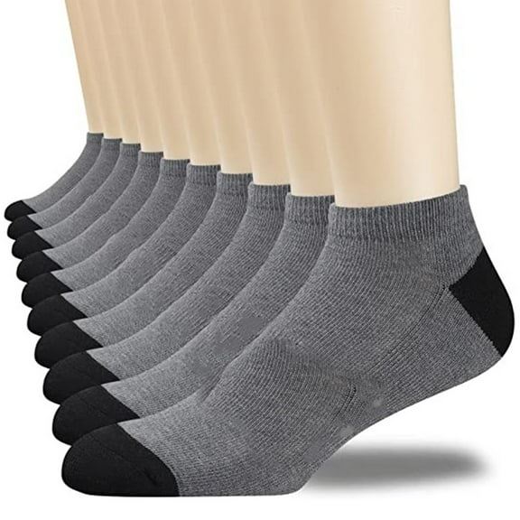 Men's Athletic Ankle Socks Cushioned Moisture Wicking, Low Cut Running Mesh Socks Arch Support, 12 Pack Gray