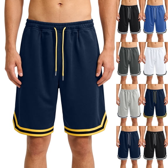 Men's Athletic Basketball Shorts, Elastic Waist Drawstring Loose Fit Sport Shorts, Breathable Quick‑Dry Mesh Performance Shorts With Trim Detail For Gym Training Running Workout Yellow 3XL