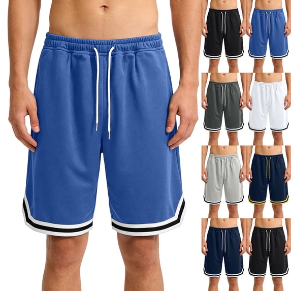 Men's Athletic Basketball Shorts, Elastic Waist Drawstring Loose Fit Sport Shorts, Breathable Quick‑Dry Mesh Performance Shorts With Trim Detail For Gym Training Running Workout Sky Blue 4XL