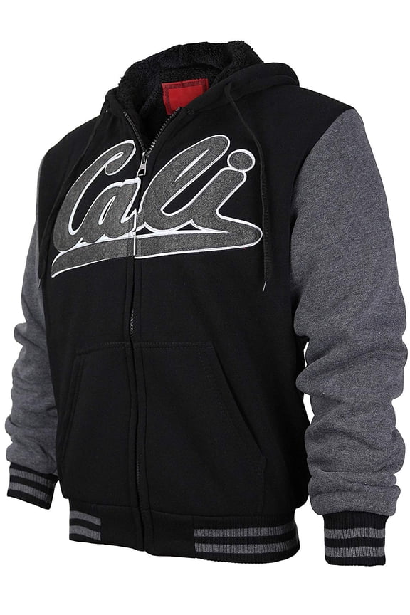 Men's Athletic California Sherpa Fleece Lined Cali Zip Up Hoodie Jacket (Black Charcoal, 2XL)