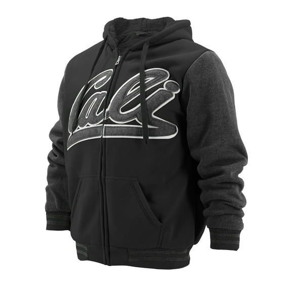 Men's Athletic California Sherpa Fleece Lined Cali Zip Up Hoodie Jacket (Black Charcoal, 4XL)