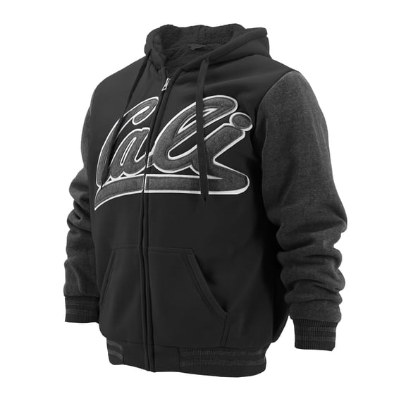 Men's Athletic California Sherpa Fleece Lined Cali Zip Up Hoodie Jacket (Black Charcoal, XL)