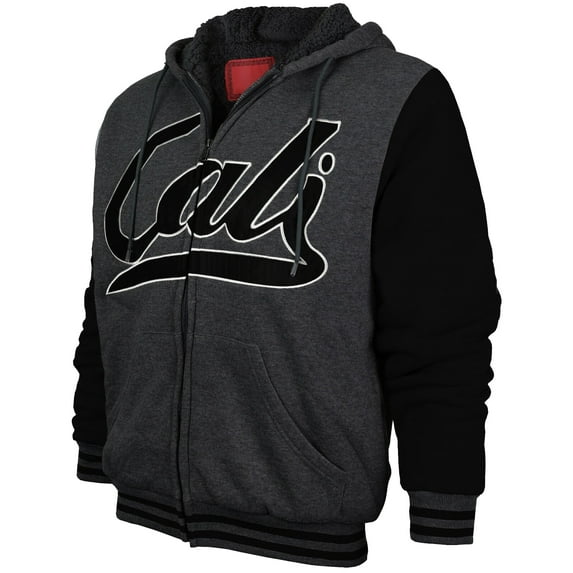Men's Athletic California Sherpa Fleece Lined Cali Zip Up Hoodie Jacket (SL-1600 Charcoal/Black, S)