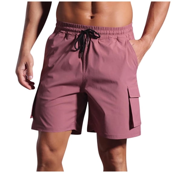 Men's Athletic Cargo Shorts 7" Inseam Pull-On Summer Quick Dry Performance Short Pants Elastic Waistband Drawstring Casual Lounge Shorts for Fishing & Hiking