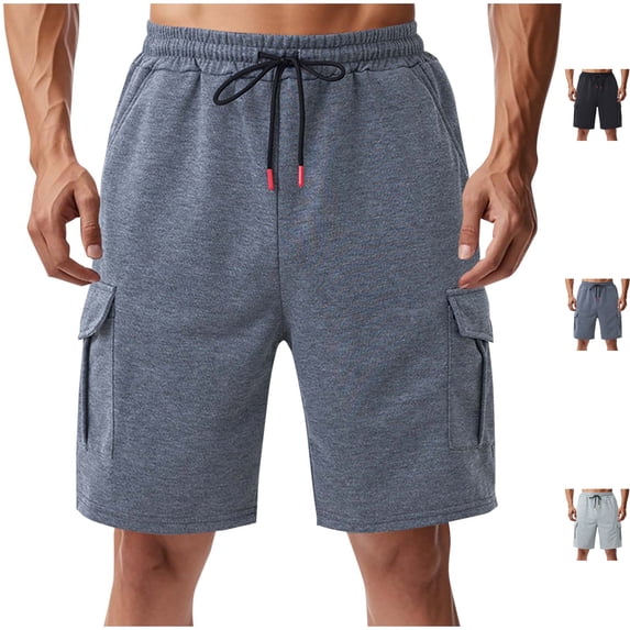 Men's Athletic Cargo Shorts 9" Inseam Jersey Style Short Sweat Pants with 4 Pockets Loose Fit for Workout Basketball Running Heathered Knee Length Activewear