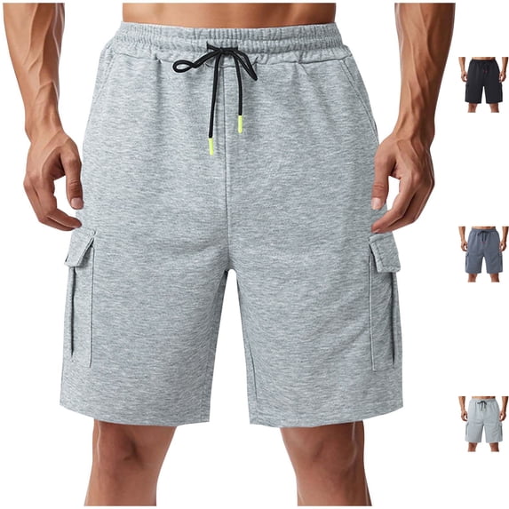 Men's Athletic Cargo Shorts 9" Inseam Jersey Style Short Sweat Pants with 4 Pockets Loose Fit for Workout Basketball Running Heathered Knee Length Activewear