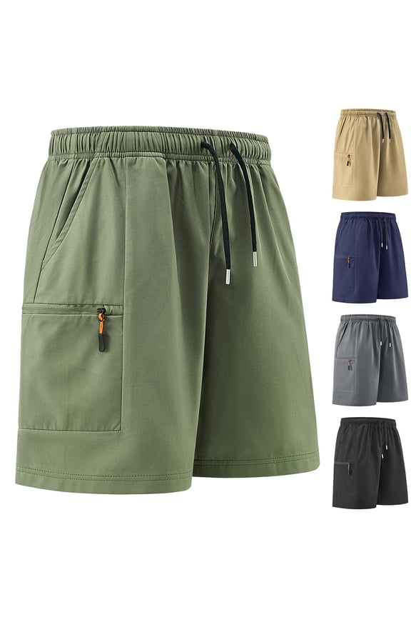 Men's Athletic Cargo Shorts Elastic Waist 9" Inseam: Multi Pocket Utility Short Pants for Men Work Casual Travel - Stretch Quick Dry Performance, Knee Length