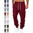 thumbnail image 1 of Men's Athletic Cargo Sweatpants Oversized Drawstring Waist Tapered Cuffed Leg Multi Pocket Loose Fit Casual Everyday Outdoor Jogger Pants, 1 of 5