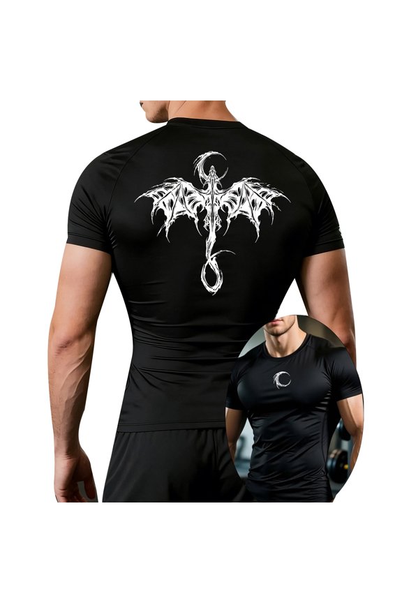 Men's Athletic Compression Shirt Gothic Graphic Compression Shirt Round Neck Short Sleeve Gym Quick Dry Lightweight Workout Tee