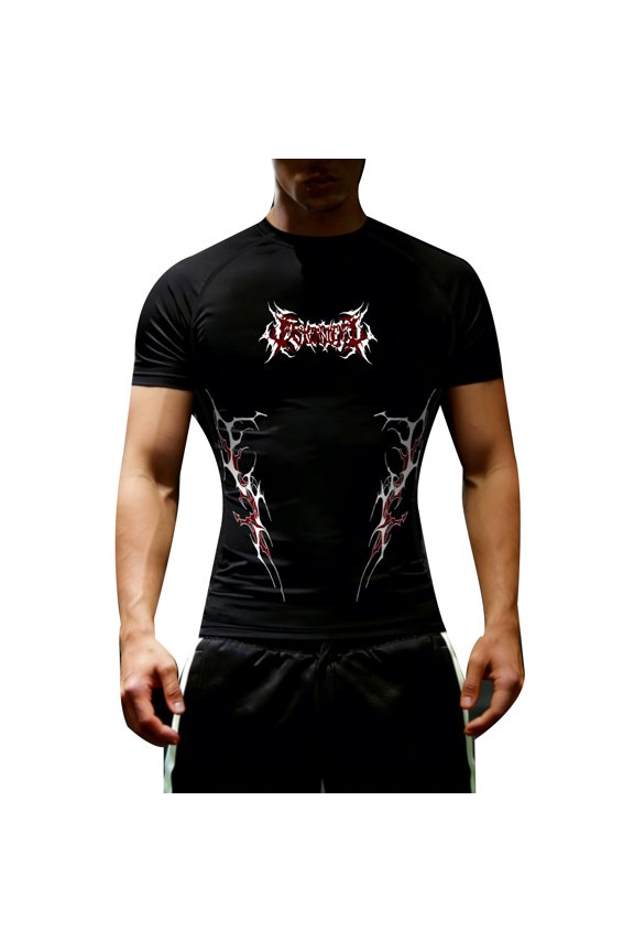 Men's Athletic Compression Shirt Gothic Graphic Compression Shirt Round Neck Short Sleeve Gym Quick Dry Lightweight Workout Tee