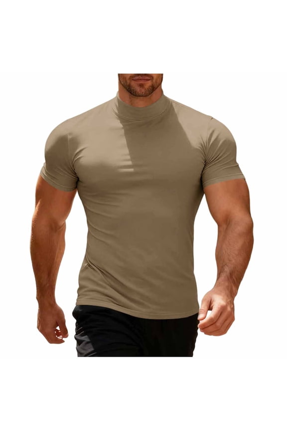 Men's Athletic Compression Shirts Short Sleeve Mock Turtleneck Undershirts Solid Workout Bodybuilding Fitness Tops